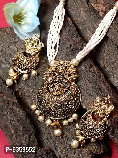 Antique Matte Gold Finish  Meenakari  Pearl Jewellery