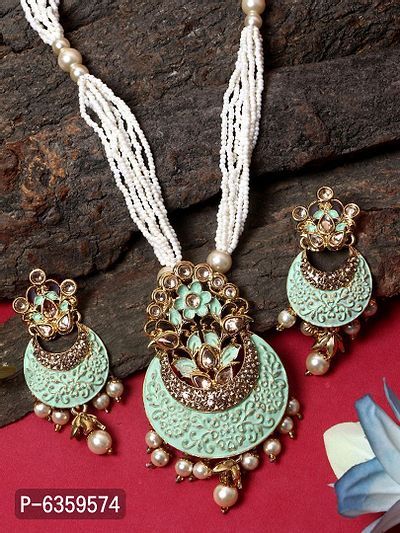 Antique Matte Gold Finish  Meenakari  Pearl Jewellery