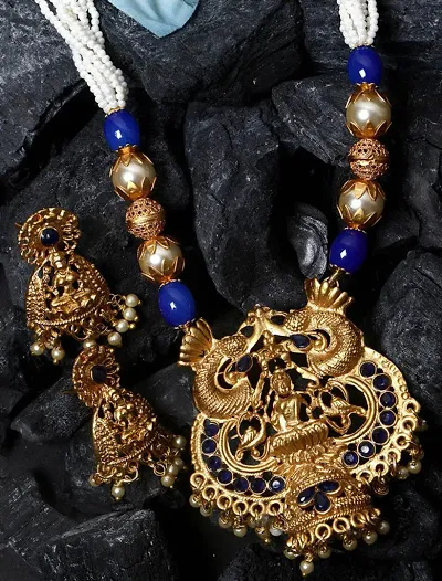 Plated Maa Laxmi Stone Studded Necklace With Earrrings For Women And Girls