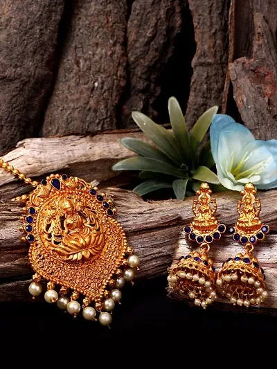 Antique Matte Gold Finish Brass Meenakari Temple Jewellery