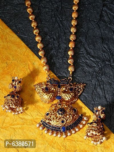 Gold Plated Maa Laxmi Stone Studded Necklace With Earrrings For Women And Girls