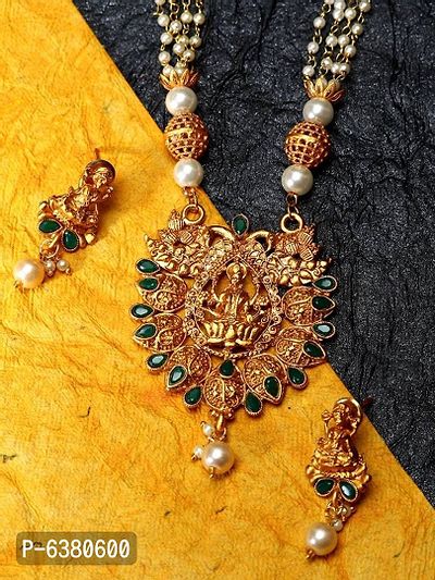 Gold Plated Maa Laxmi Stone Studded Necklace With Earrrings For Women And Girls-thumb0