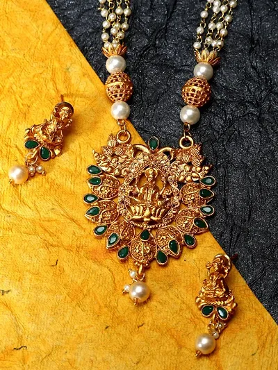 Plated Maa Laxmi Stone Studded Necklace With Earrrings For Women And Girls