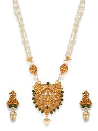 Gold Plated Maa Laxmi Stone Studded Necklace With Earrrings For Women And Girls-thumb1