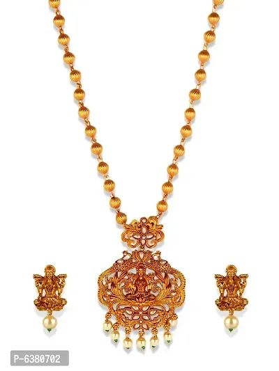 Gold Plated Maa Laxmi Stone Studded Necklace With Earrrings For Women And Girls-thumb2