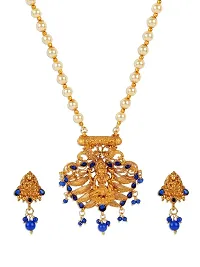 Antique Matte Gold Finish Blue Stone Studded Temple Jewellery set-thumb1