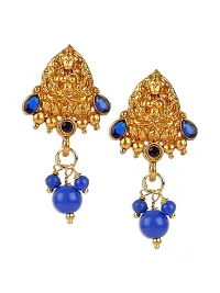 Antique Matte Gold Finish Blue Stone Studded Temple Jewellery set-thumb2