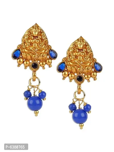 Antique Matte Gold Finish Blue Stone Studded Temple Jewellery set-thumb3