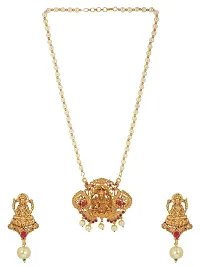 Antique Matte Gold Finish Maroon Stone Studded Temple Jewellery set-thumb1