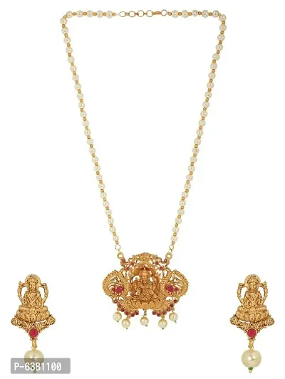 Antique Matte Gold Finish Maroon Stone Studded Temple Jewellery set-thumb2