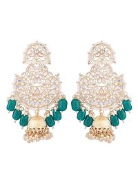 Majestic Ethnic Gold Plated Kundan Stone Studded Green beaded Chandbali Jhumka Earring for Gils and Women-thumb3