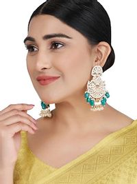 Majestic Ethnic Gold Plated Kundan Stone Studded Green beaded Chandbali Jhumka Earring for Gils and Women-thumb4