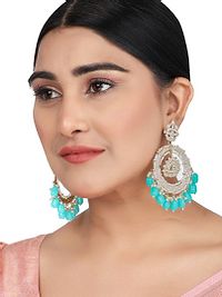 Majestic Ethnic Look Round Chandbali Aqua Blue Beaded Kundan Stone Studded Earring for Girls and Women-thumb4