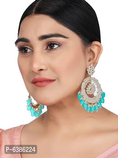 Majestic Ethnic Look Round Chandbali Aqua Blue Beaded Kundan Stone Studded Earring for Girls and Women-thumb5