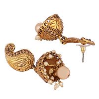 Gold Plated Stylish Ethnic Style Carry Stone and Pearl Drop Jhumka Earring-thumb1