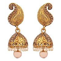 Gold Plated Stylish Ethnic Style Carry Stone and Pearl Drop Jhumka Earring-thumb2