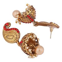 Gold Plated Stylish Ethnic Style Carry Red Stone and Pearl Drop Jhumka Earring-thumb2