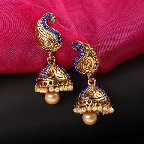 Plated Stylish Ethnic Style Carry Stone and Pearl Drop Jhumka Earring