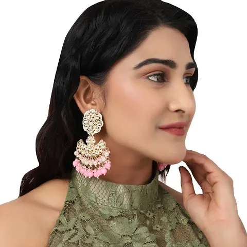 Pastal Plated Stylish Stone and Beaded Exclusive design Chandbali Earring