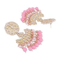 Pastal Pink Gold Plated Stylish Stone and Beaded Exclusive design Chandbali Earring-thumb3