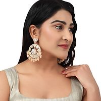 Peach Colour Gold Plated Stylish Stone and Beaded Exclusive design Chandbali Earring-thumb1