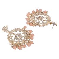Peach Colour Gold Plated Stylish Stone and Beaded Exclusive design Chandbali Earring-thumb2
