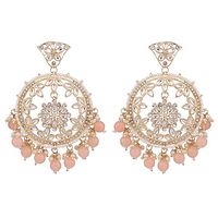 Peach Colour Gold Plated Stylish Stone and Beaded Exclusive design Chandbali Earring-thumb3