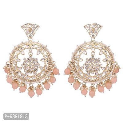 Peach Colour Gold Plated Stylish Stone and Beaded Exclusive design Chandbali Earring-thumb4