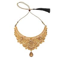 Traditional Hasli Style Gold Plated Choker Cutwork and Floral Design with Earring Maangtika-thumb2