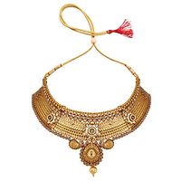 Traditional Hasli Style Gold Plated Choker Cutwork and Floral Design with Earring Maangtika-thumb3