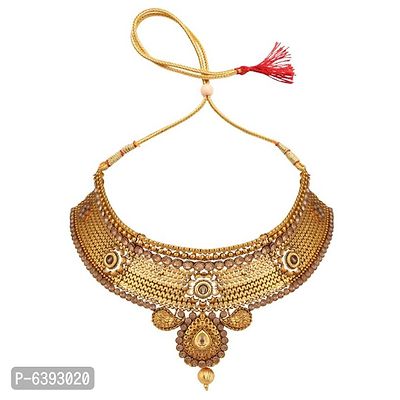 Traditional Hasli Style Gold Plated Choker Cutwork and Floral Design with Earring Maangtika-thumb4