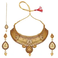 Traditional Hasli Style Gold Plated Choker Cutwork and Floral Design with Earring Maangtika-thumb4