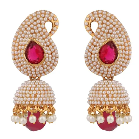 Designer Big Carry Stone and Off Pearl Emblished Jhumka/Jhumki