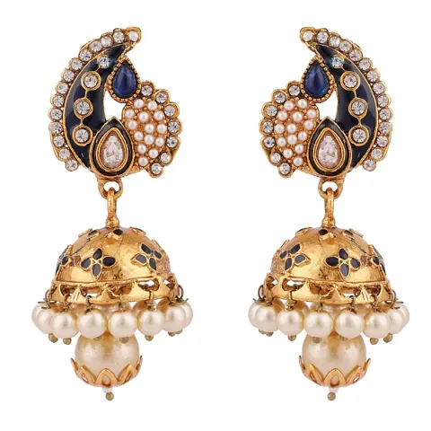 Elegant Stone Designer Gold Plated Drop Jhumka Earring