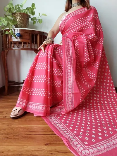 Attractive Mulmul Cotton Saree with Blouse piece