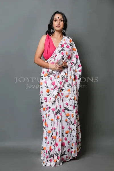 Beautiful Mulmul Cotton Handicraft Printed Saree With Blouse Piece