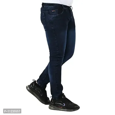 Stylish Navy Blue Denim Solid Mid-Rise Jeans For Men-thumb4