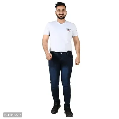 Stylish Navy Blue Denim Solid Mid-Rise Jeans For Men-thumb5