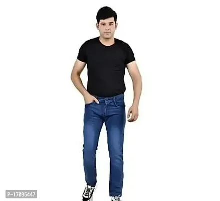 Stylish Blue Cotton Solid Mid-Rise Jeans For Men-thumb0