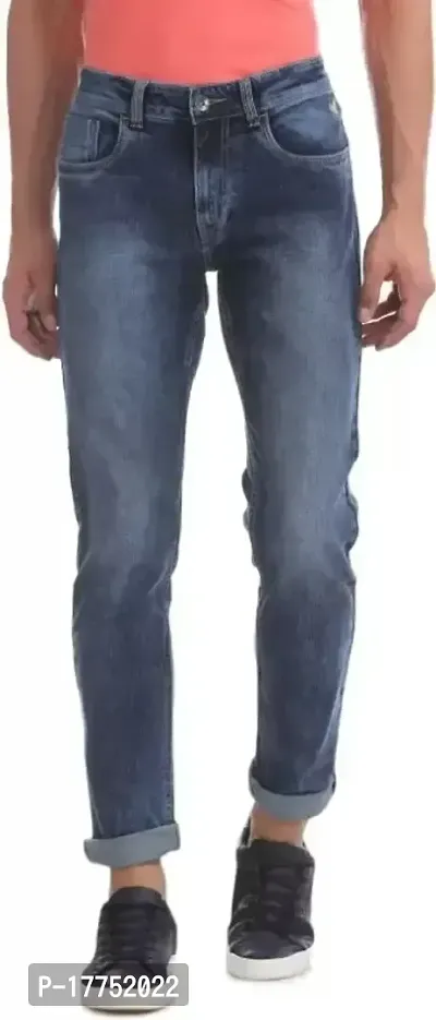 Stylish Blue Denim Faded Mid-Rise Jeans For Men-thumb0