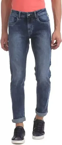 Stylish Denim Faded Mid-Rise Jeans For Men