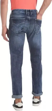 Stylish Blue Denim Faded Mid-Rise Jeans For Men-thumb1