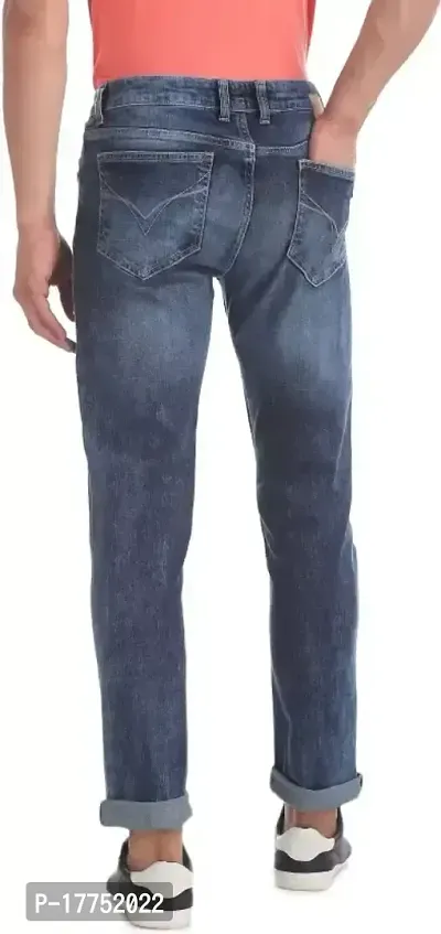 Stylish Blue Denim Faded Mid-Rise Jeans For Men-thumb2