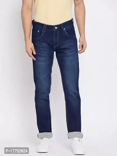 Stylish Blue Denim Faded Mid-Rise Jeans For Men-thumb0