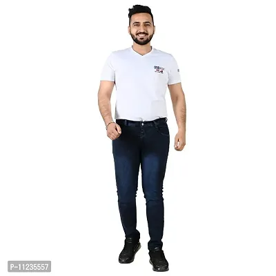 Stylish Navy Blue Denim Solid Mid-Rise Jeans For Men-thumb3