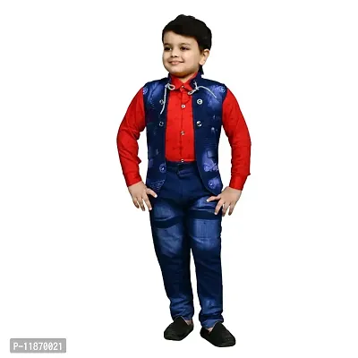 Denim Three Piece Suit For Boys ( Jacket, Shirt  Trouser)-thumb0