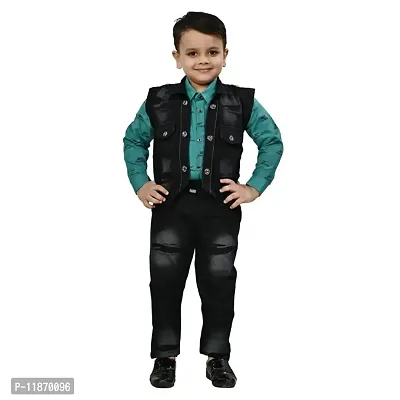 Denim Three Piece Suit For Boys ( Jacket, Shirt  Trouser)