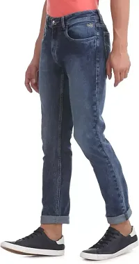 Stylish Blue Denim Faded Mid-Rise Jeans For Men-thumb3