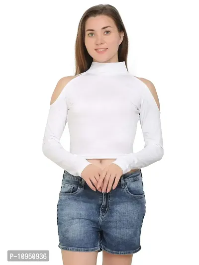 SAIOM Fashionable highnecktop for Ladies Regular fit Latest Plain Front Women Stylish Full Sleeve Casual High Neck Crop top for Womens/Girls Unique Womens/Girls Black Solder Sleeves Cut Crop Top