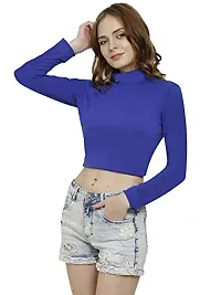 SAIOM Fashionable highnecktop for Ladies Regular fit Latest Plain Front Women Stylish Full Sleeve Casual High Neck Crop top for Womens/Girls Unique Womens/Girls Black Top-thumb2